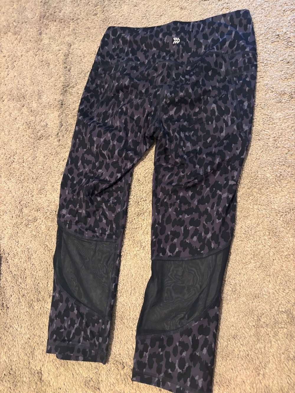 Old Navy Black and Dark Purple Leopard Print Leggings with Mesh Panels